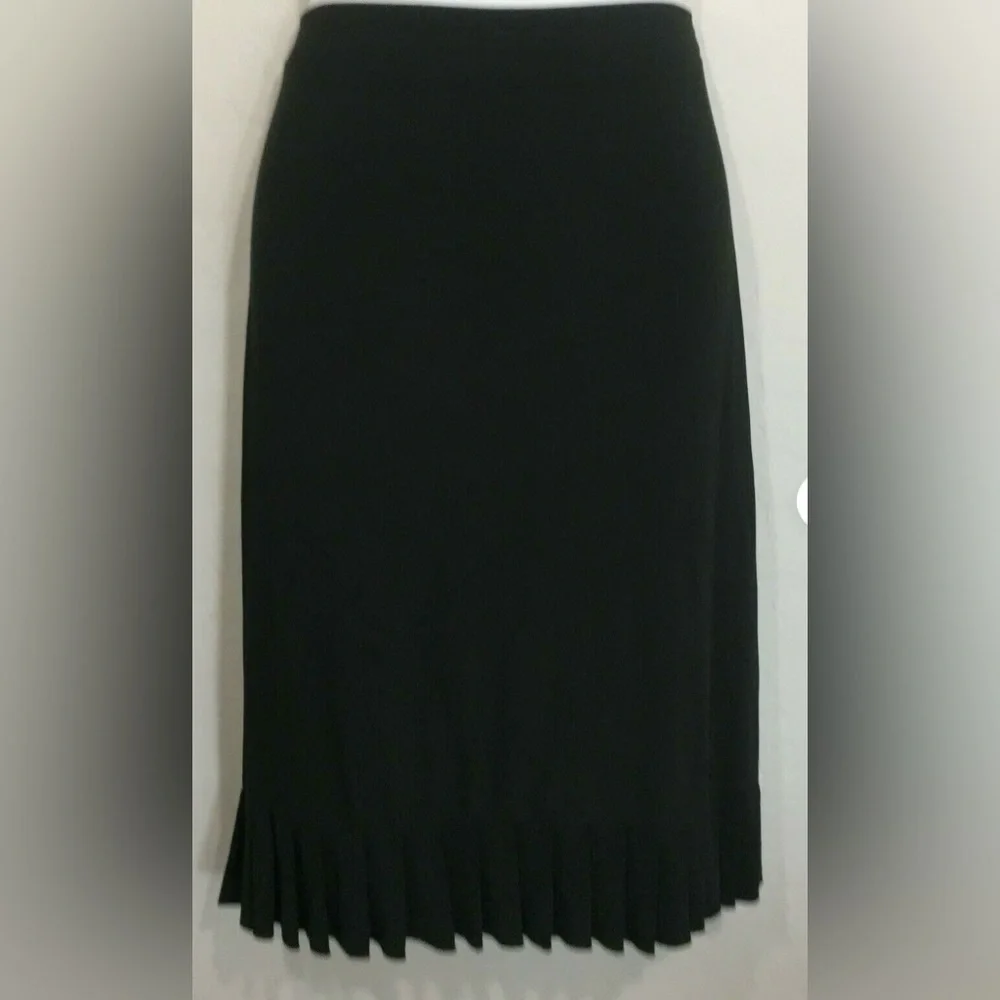 Susan Lawrence Womens Black‎ Pleated Ruffle Trim Skirt Modest XL